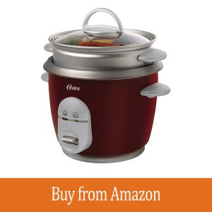Oster 4722 3-Cup uncooked resulting in 6-Cup cooked Rice Cooker with Steaming Tray, Red